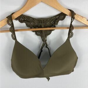 Aerie Wire Free Lace Racerback Bra Dark Green Size 34B